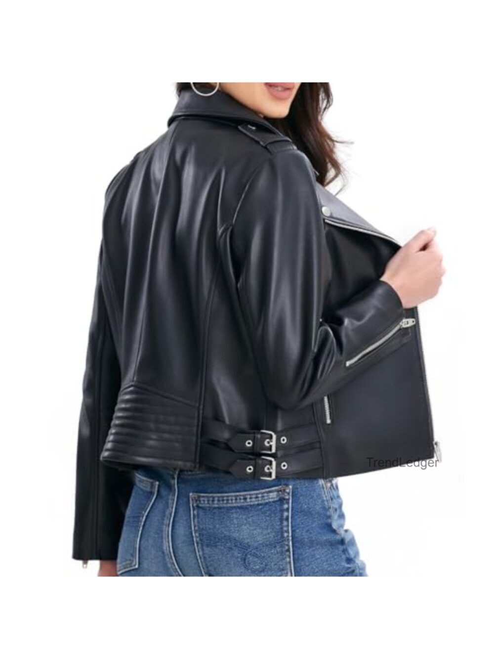 Women's Genuine Lambskin Leather Moto Jacket - Asymmetrical Zip, Quilted, Side - Picture 2 of 6